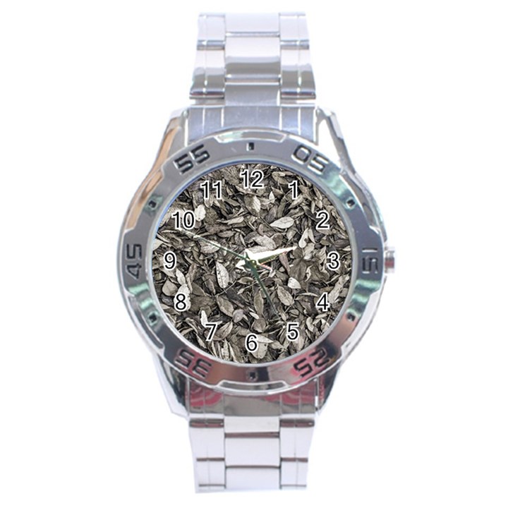 Black And White Leaves Pattern Stainless Steel Analogue Watch