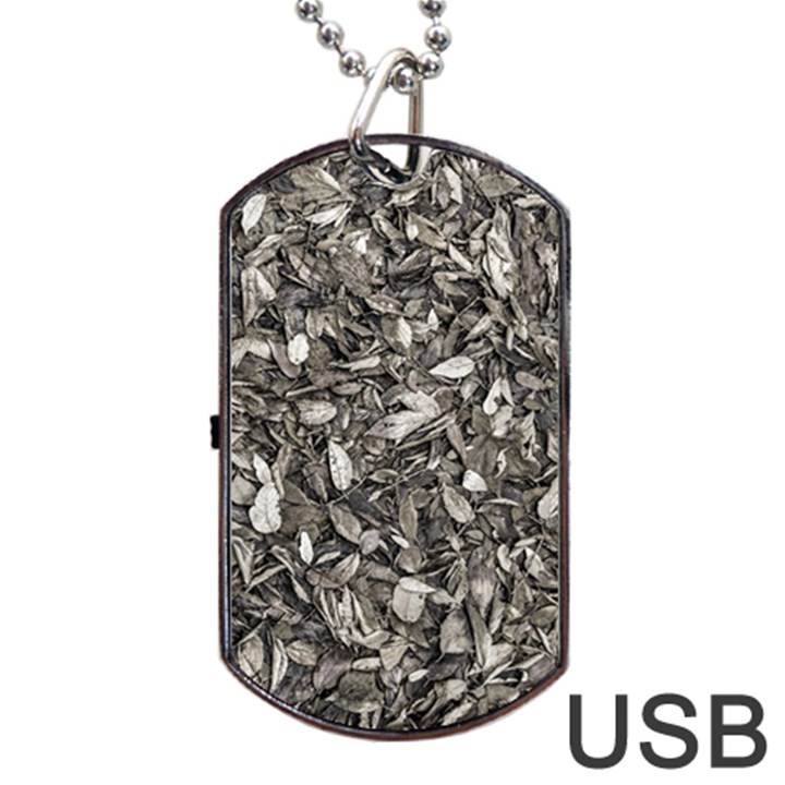 Black And White Leaves Pattern Dog Tag USB Flash (Two Sides)