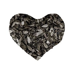 Black And White Leaves Pattern Standard 16  Premium Flano Heart Shape Cushions by dflcprints