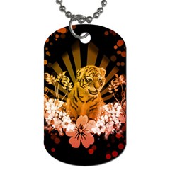 Cute Little Tiger With Flowers Dog Tag (one Side)