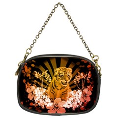 Cute Little Tiger With Flowers Chain Purses (one Side)  by FantasyWorld7