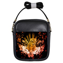 Cute Little Tiger With Flowers Girls Sling Bags by FantasyWorld7