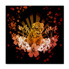 Cute Little Tiger With Flowers Tile Coasters by FantasyWorld7