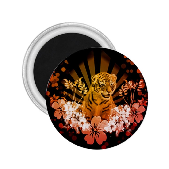 Cute Little Tiger With Flowers 2.25  Magnets