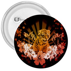 Cute Little Tiger With Flowers 3  Buttons by FantasyWorld7