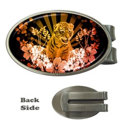 Cute Little Tiger With Flowers Money Clips (oval)  by FantasyWorld7