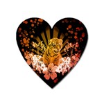 Cute Little Tiger With Flowers Heart Magnet Front