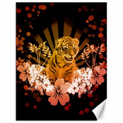 Cute Little Tiger With Flowers Canvas 18  X 24   by FantasyWorld7