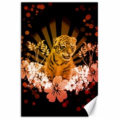 Cute Little Tiger With Flowers Canvas 24  X 36  by FantasyWorld7