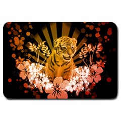 Cute Little Tiger With Flowers Large Doormat  by FantasyWorld7