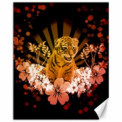 Cute Little Tiger With Flowers Canvas 11  X 14   by FantasyWorld7