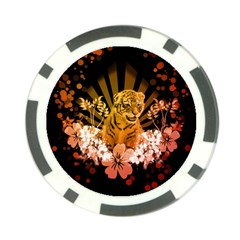 Cute Little Tiger With Flowers Poker Chip Card Guard by FantasyWorld7