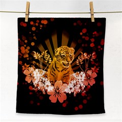 Cute Little Tiger With Flowers Face Towel by FantasyWorld7