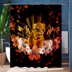 Cute Little Tiger With Flowers Shower Curtain 60  X 72  (medium)  by FantasyWorld7