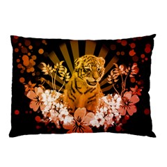 Cute Little Tiger With Flowers Pillow Case (two Sides) by FantasyWorld7