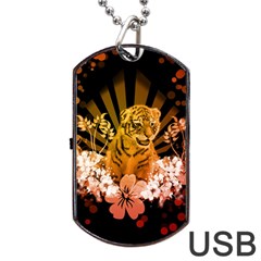 Cute Little Tiger With Flowers Dog Tag Usb Flash (one Side) by FantasyWorld7