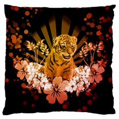 Cute Little Tiger With Flowers Large Cushion Case (two Sides) by FantasyWorld7