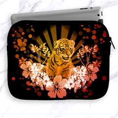 Cute Little Tiger With Flowers Apple Ipad 2/3/4 Zipper Cases by FantasyWorld7