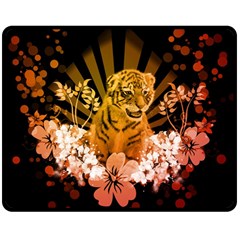 Cute Little Tiger With Flowers Double Sided Fleece Blanket (medium)  by FantasyWorld7