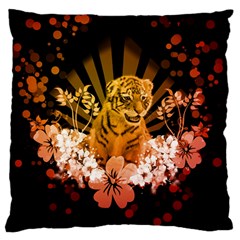 Cute Little Tiger With Flowers Standard Flano Cushion Case (one Side) by FantasyWorld7