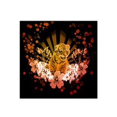 Cute Little Tiger With Flowers Satin Bandana Scarf by FantasyWorld7