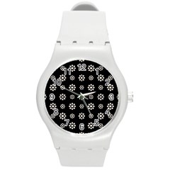 Dark Stylized Floral Pattern Round Plastic Sport Watch (m) by dflcprints