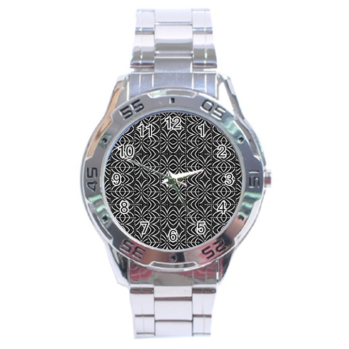 Black And White Tribal Print Stainless Steel Analogue Watch