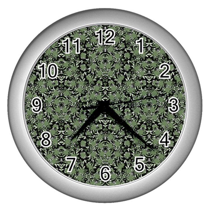 Camouflage Ornate Pattern Wall Clocks (Silver) 