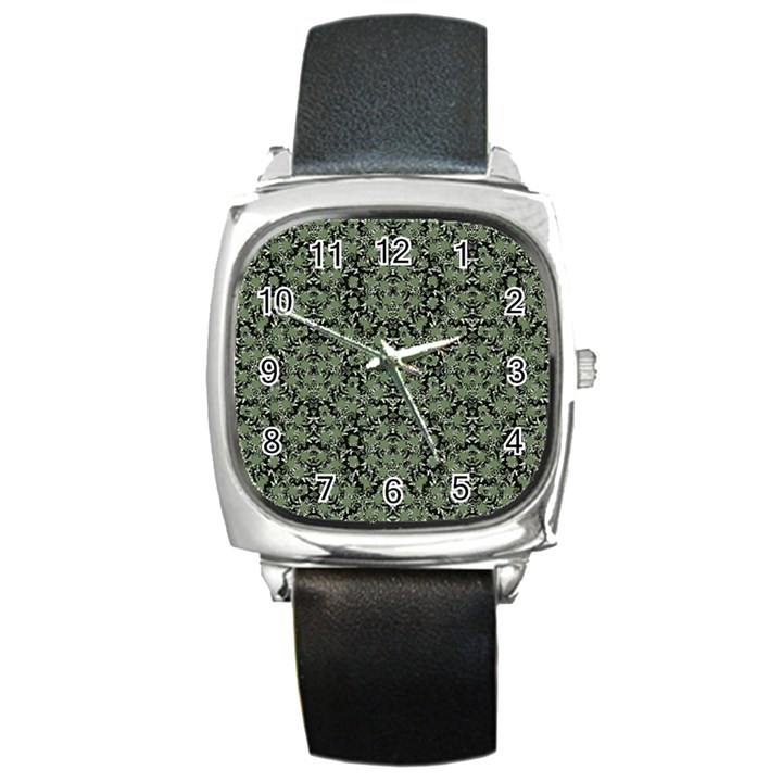 Camouflage Ornate Pattern Square Metal Watch