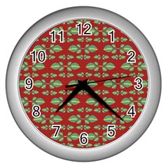 Tropical Stylized Floral Pattern Wall Clocks (silver)  by dflcprints