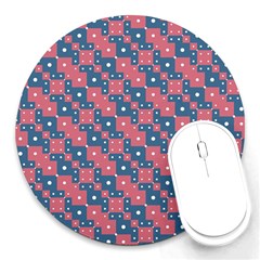 Squares And Circles Motif Geometric Pattern Round Mousepads by dflcprints