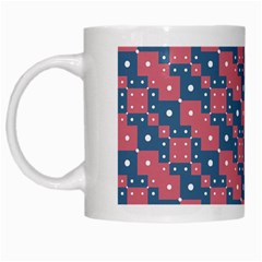 Squares And Circles Motif Geometric Pattern White Mugs by dflcprints