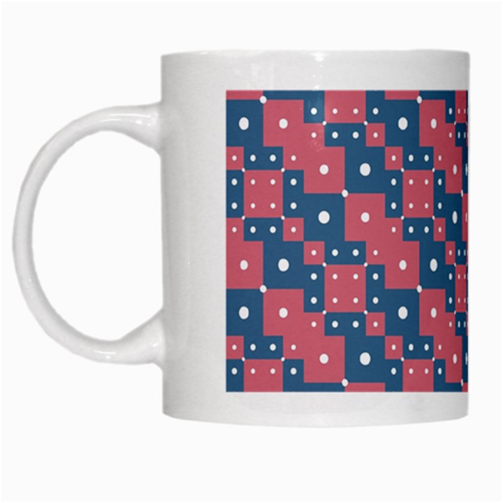 Squares And Circles Motif Geometric Pattern White Mugs