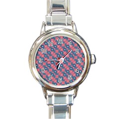 Squares And Circles Motif Geometric Pattern Round Italian Charm Watch by dflcprints