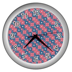 Squares And Circles Motif Geometric Pattern Wall Clocks (silver)  by dflcprints