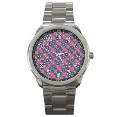 Squares And Circles Motif Geometric Pattern Sport Metal Watch by dflcprints