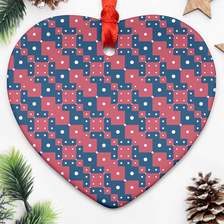 Squares And Circles Motif Geometric Pattern Heart Ornament (Two Sides)