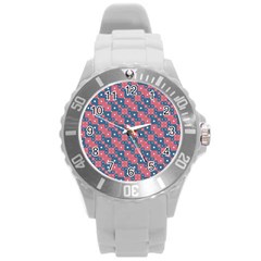 Squares And Circles Motif Geometric Pattern Round Plastic Sport Watch (l) by dflcprints