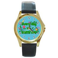 Earth Day Round Gold Metal Watch by Valentinaart