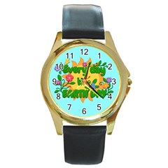 Earth Day Round Gold Metal Watch by Valentinaart