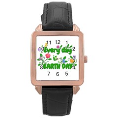 Earth Day Rose Gold Leather Watch  by Valentinaart