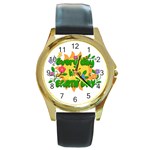 Earth Day Round Gold Metal Watch Front