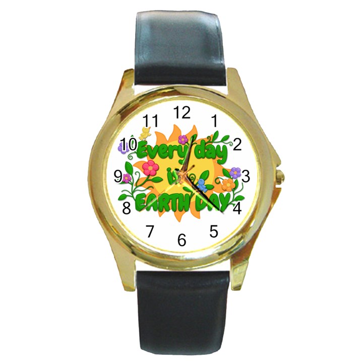 Earth Day Round Gold Metal Watch