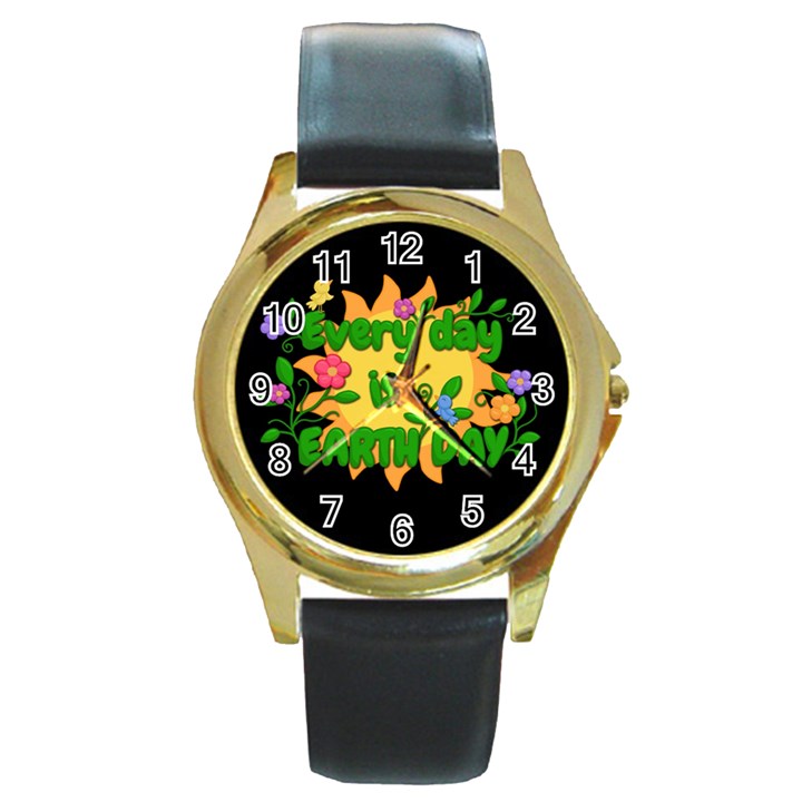 Earth day Round Gold Metal Watch