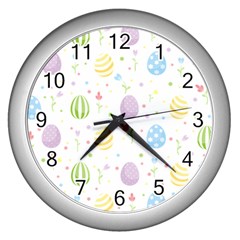 Easter Pattern Wall Clocks (silver)  by Valentinaart