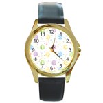 Easter Pattern Round Gold Metal Watch Front