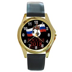 Russia Football World Cup Round Gold Metal Watch by Valentinaart