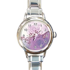 Wonderful Soft Violet Roses With Hearts Round Italian Charm Watch by FantasyWorld7