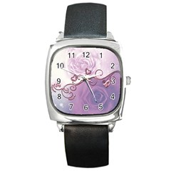 Wonderful Soft Violet Roses With Hearts Square Metal Watch by FantasyWorld7