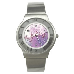 Wonderful Soft Violet Roses With Hearts Stainless Steel Watch by FantasyWorld7